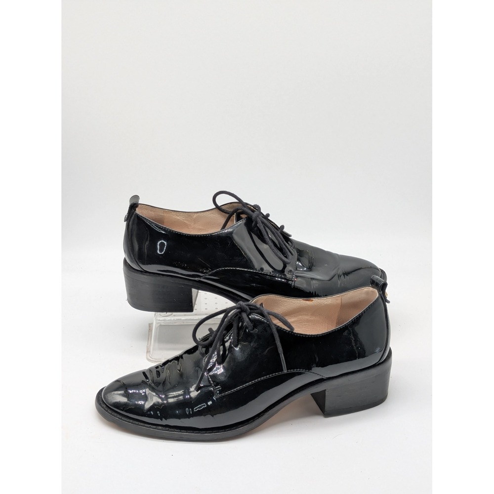 Louise et Cie Fenn Women's 8 Black Patent Leather Oxford Block Heel Lace Up